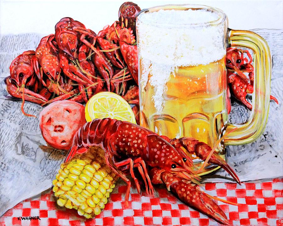 900x720 Crawfish Boil Painting By Karl Wagner - Crawfish Painting