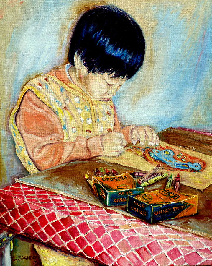719x900 The Little Artist And His Crayola Crayons Painting By Carole Spandau - Crayola Painting