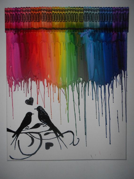 570x760 Love Birds Melted Crayon Painting Art Melted Crayons - Crayon Painting