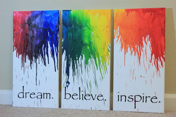 570x380 Canvas Wall Art Set Melted Crayon Art Large Canvas Set Of 3 Wall - Crayon Painting Images