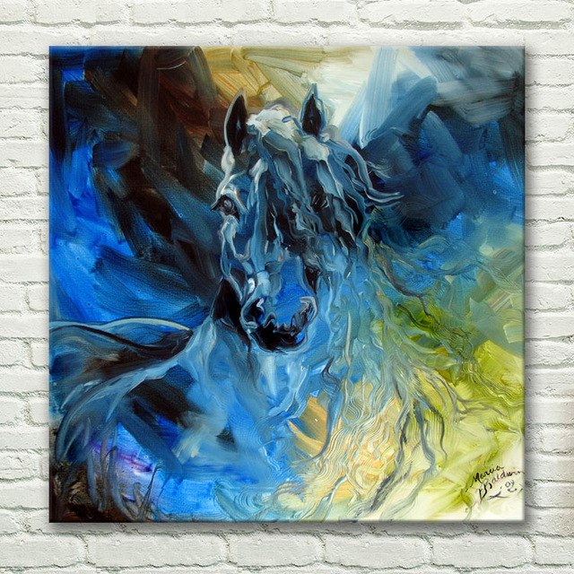 640x640 Modern Abstract Home Decor Art Crazy Blue Horse Oil Painting - Crazy Painting