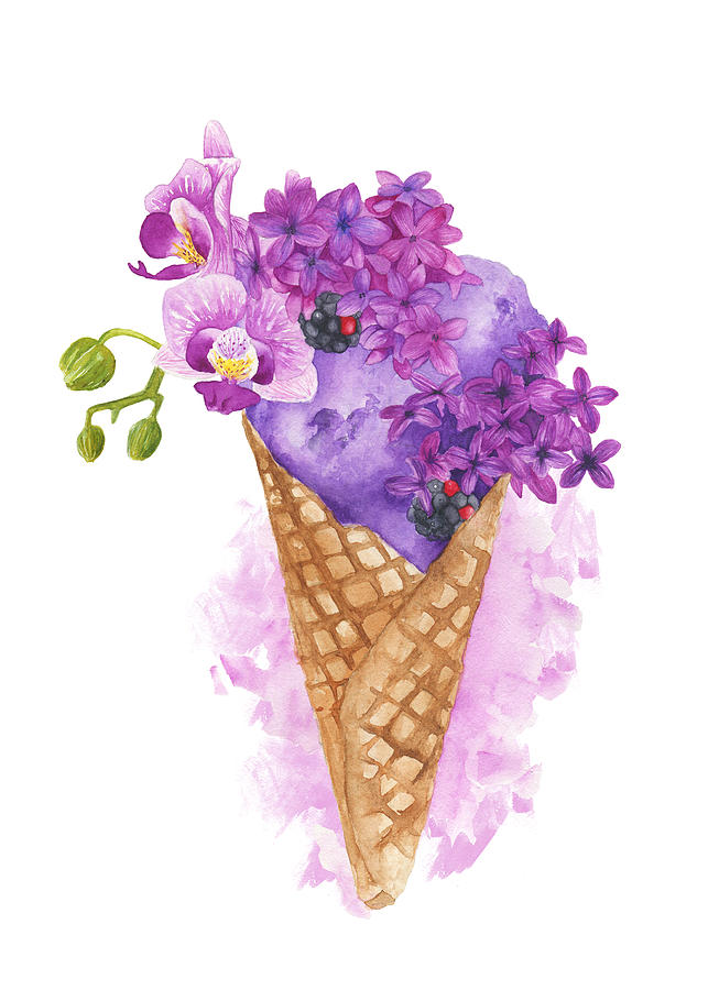 653x900 Flowery Ice Cream Painting By Koma Art - Cream Painting