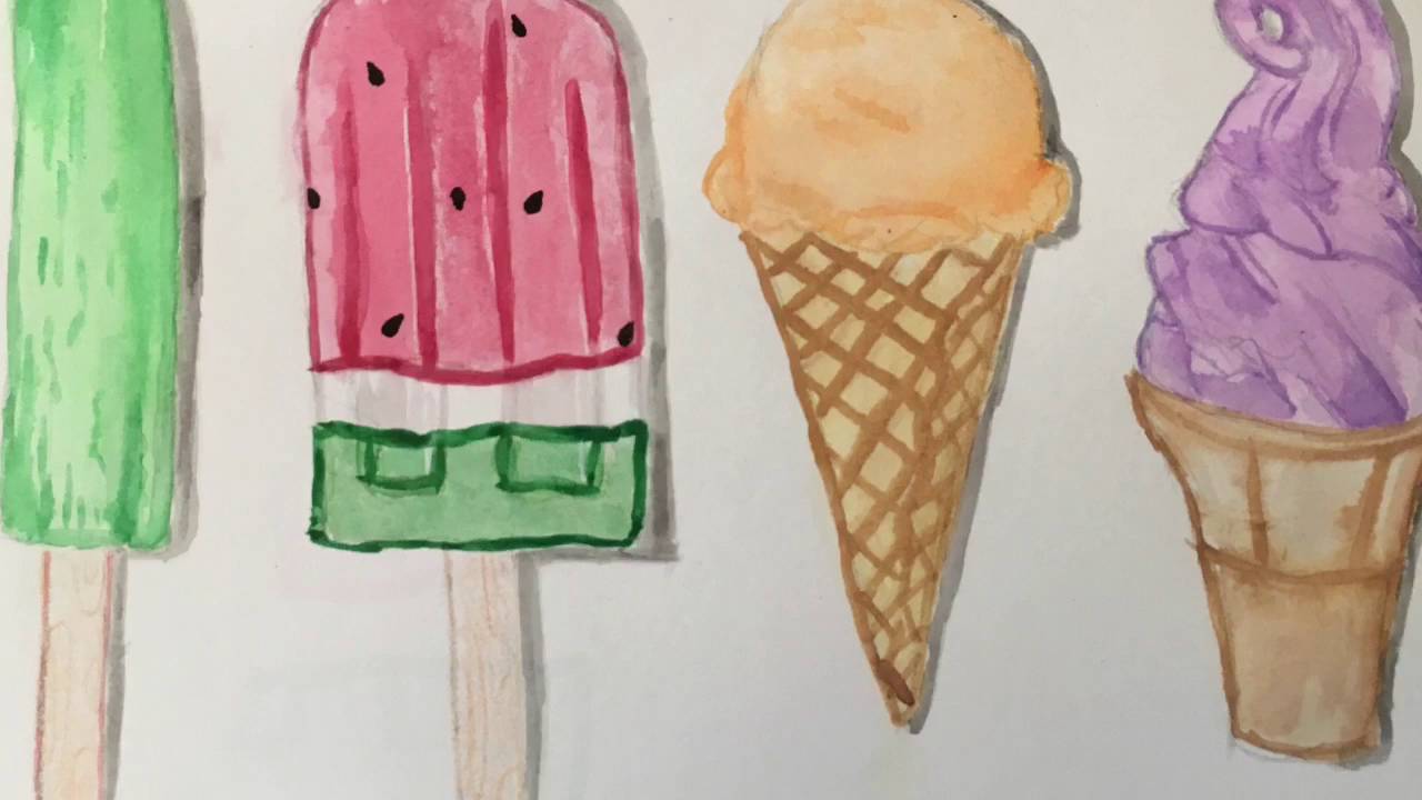 1280x720 Tutorial Realistic Ice Cream And Popsicle Painting - Cream Painting