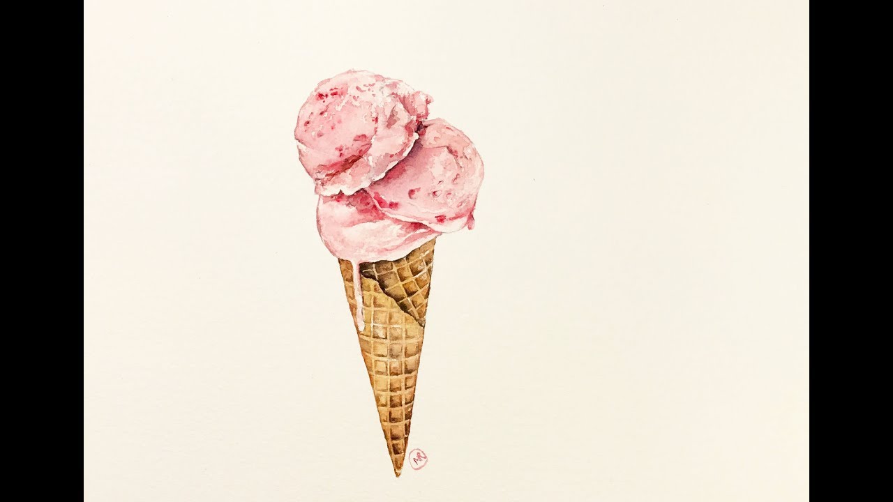 1280x720 Ice Cream Cone In Watercolors Painting Demonstration - Cream Painting