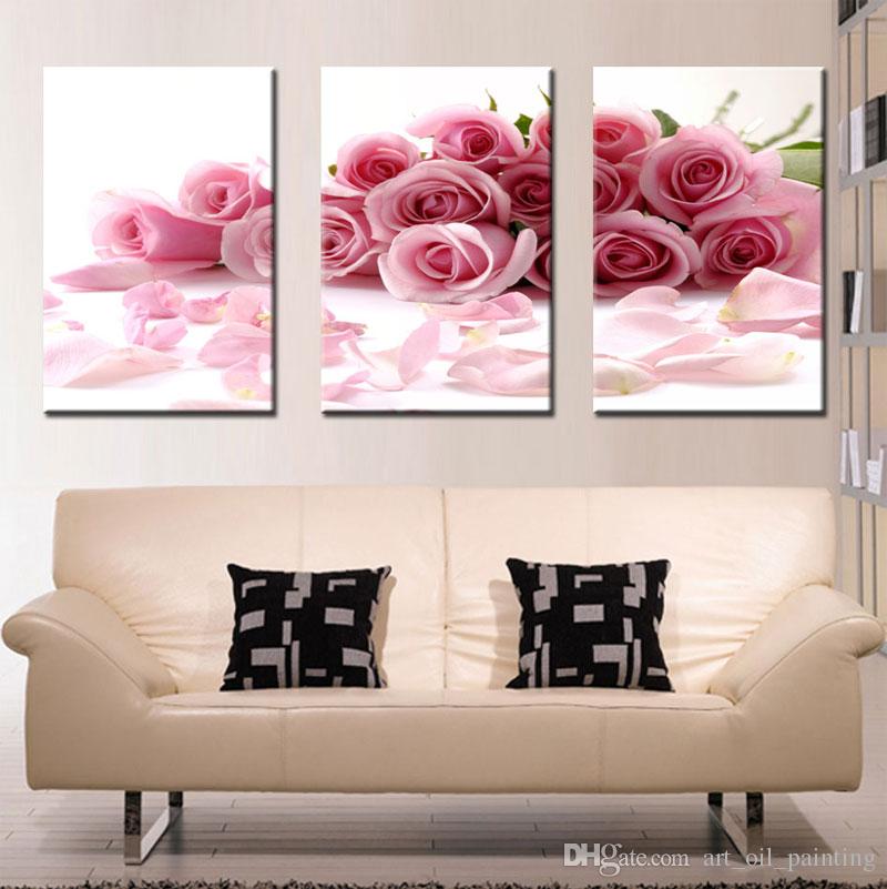 800x801 Shop Paintings Online, Three Panle Modern Wall Painting Pink Rose - Create Painting Online