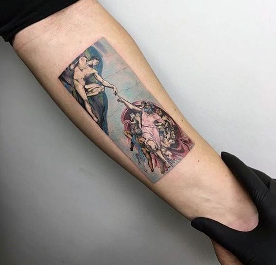 566x544 60 The Creation Of Adam Tattoo Designs For Men - Creation Of Adam Painting