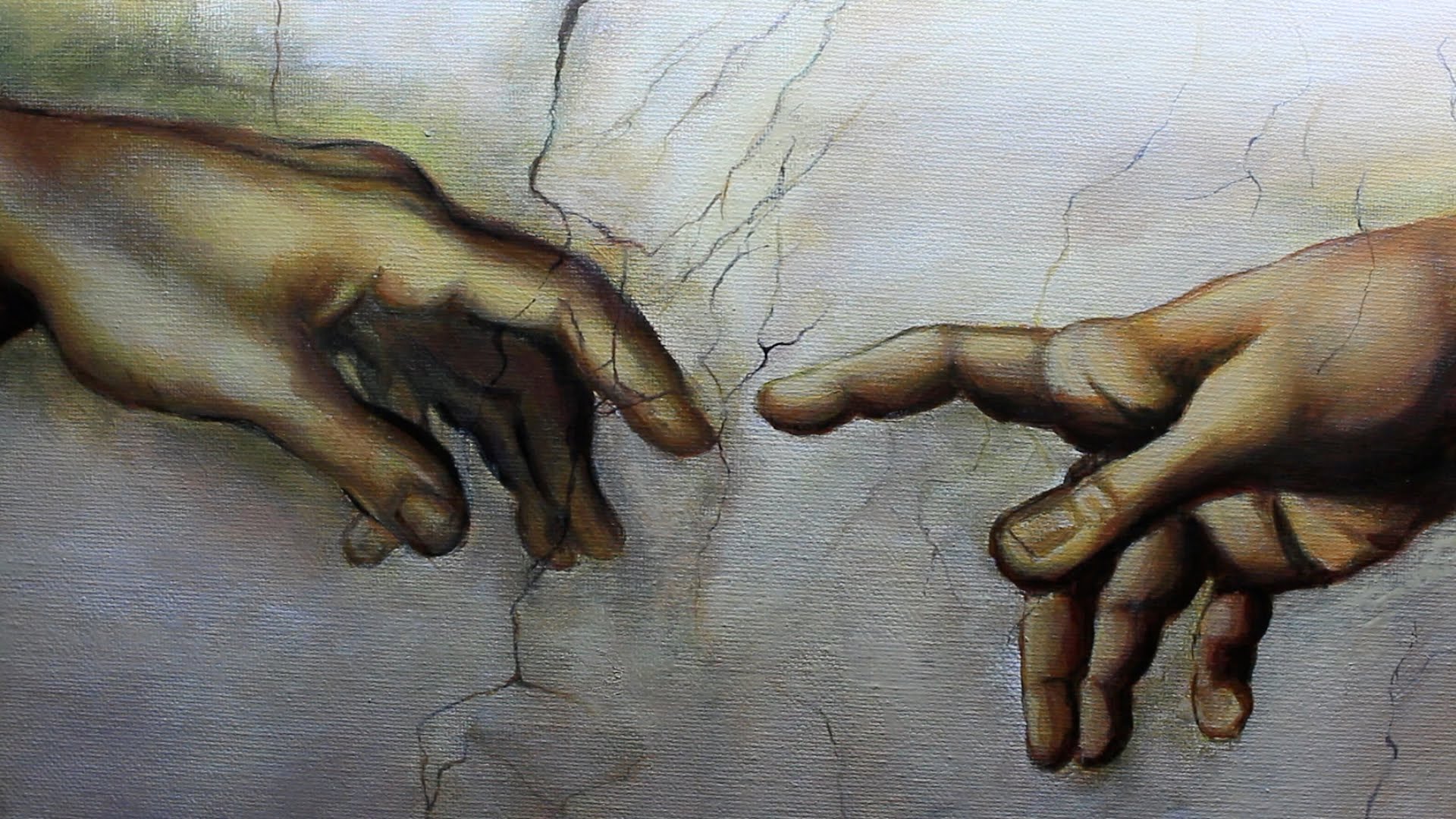 1920x1080 Art Videos Painting A Replica The Hands In The Creation - Creation Of Adam Painting