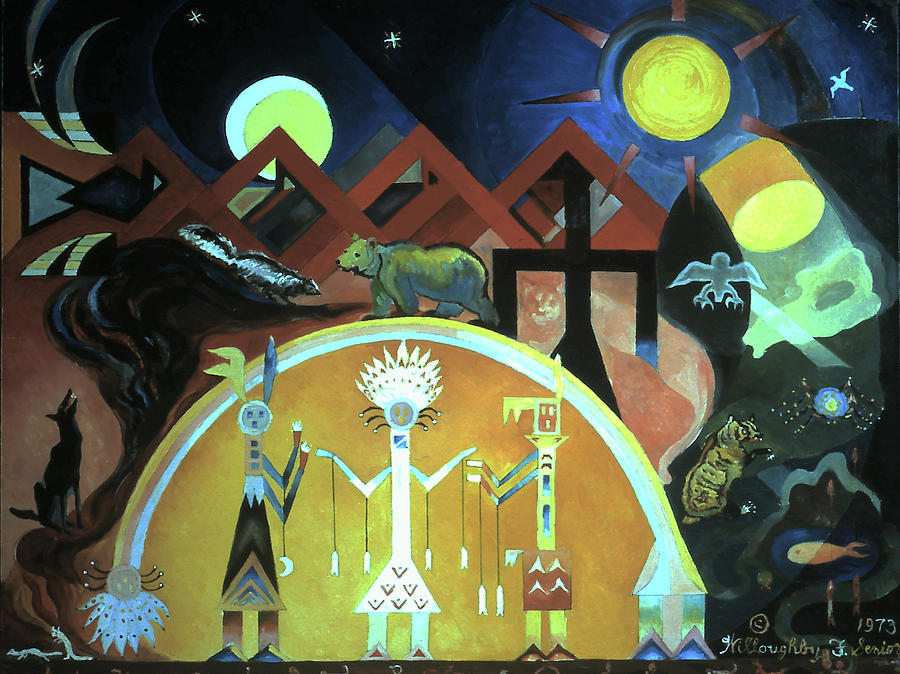 900x674 Navajo Gods Dance The Creation Of The World Painting By Willoughby - Creation Of The World Painting