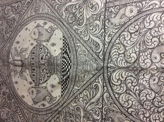 560x419 Inspired From Palm Leaf Engraving Artists Creation On Silk Saree - Creation Painting