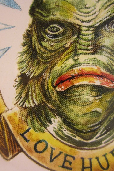 384x576 Creature From The Black Lagoon Tattoo Flash Illustration Print - Creature From The Black Lagoon Painting