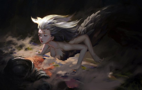 596x380 Wallpaper Girl, Fantasy, Cleavage, Armor, Underwater, Painting - Creature Painting