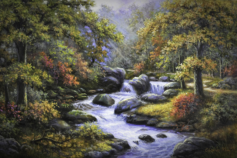 900x600 Forest Creek Painting By Charles Kim - Creek Painting