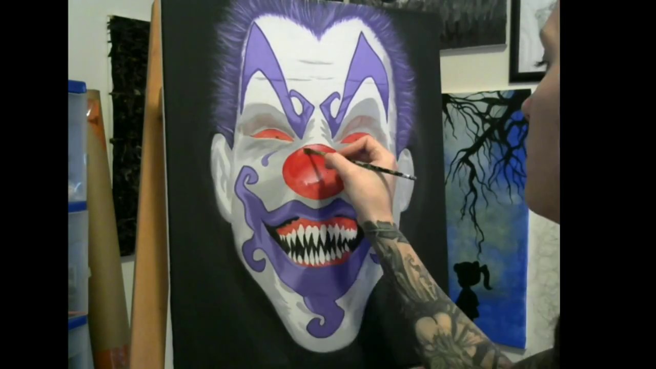 1280x720 Original Creepy Clown Painting On Canvas - Creepy Clown Painting