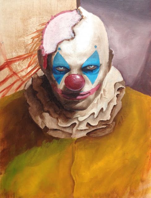 Original Creepy Scary Clown Oil Painting Circus On Canvas Board - Creepy Cl...