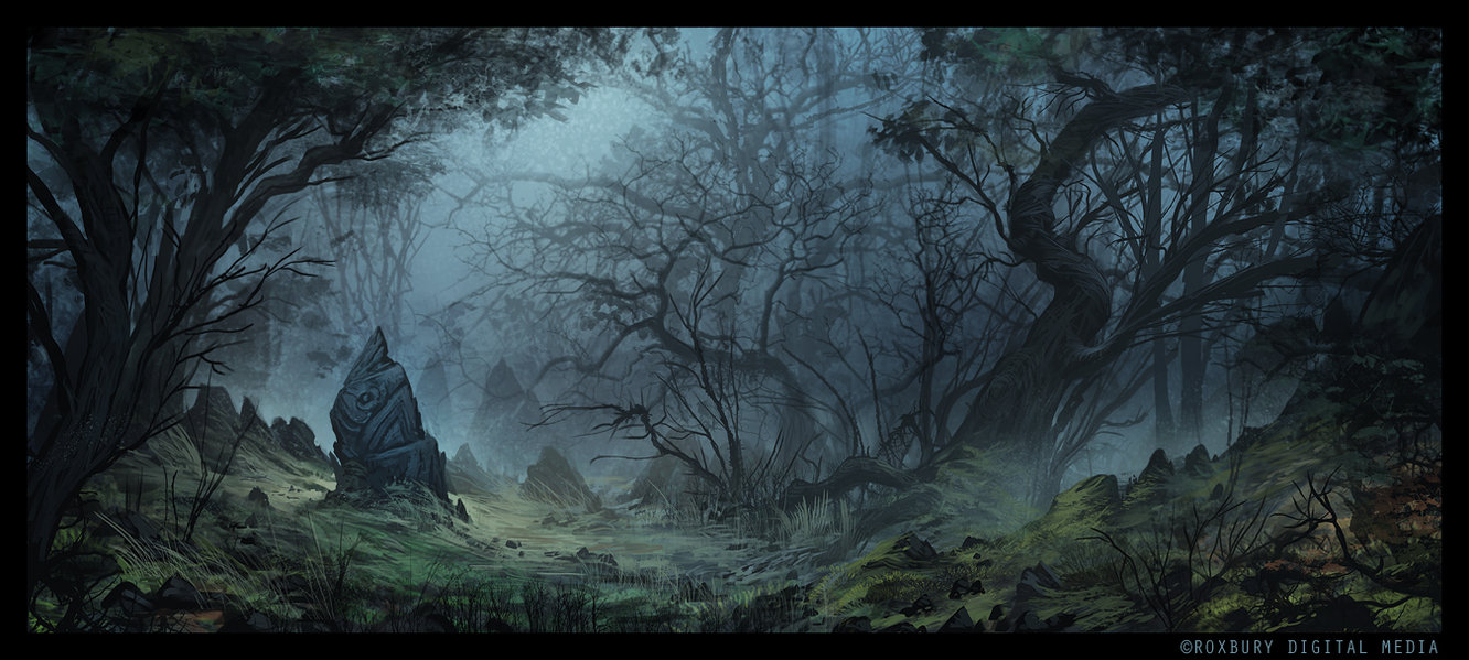 1332x599 Haunted Forest By Reneaigner - Creepy Forest Painting