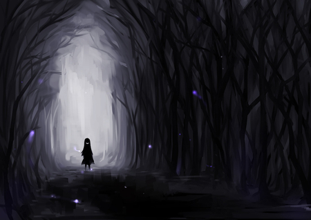 450x318 Creepy, Dark, Drawing, Forest - Creepy Forest Painting