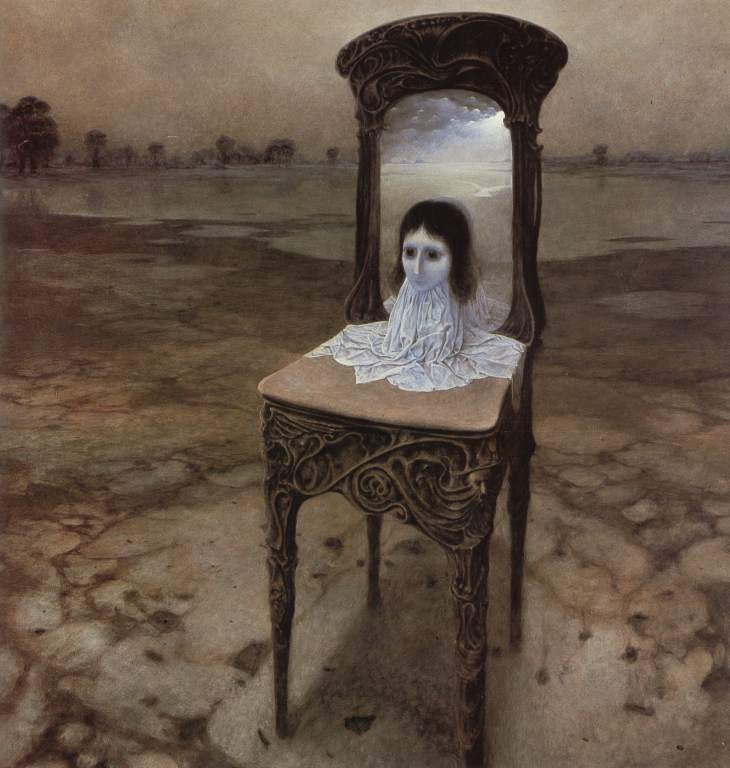 730x768 A Creepy Painting Of A Girl Sitting On A Chair. - Creepy Painting