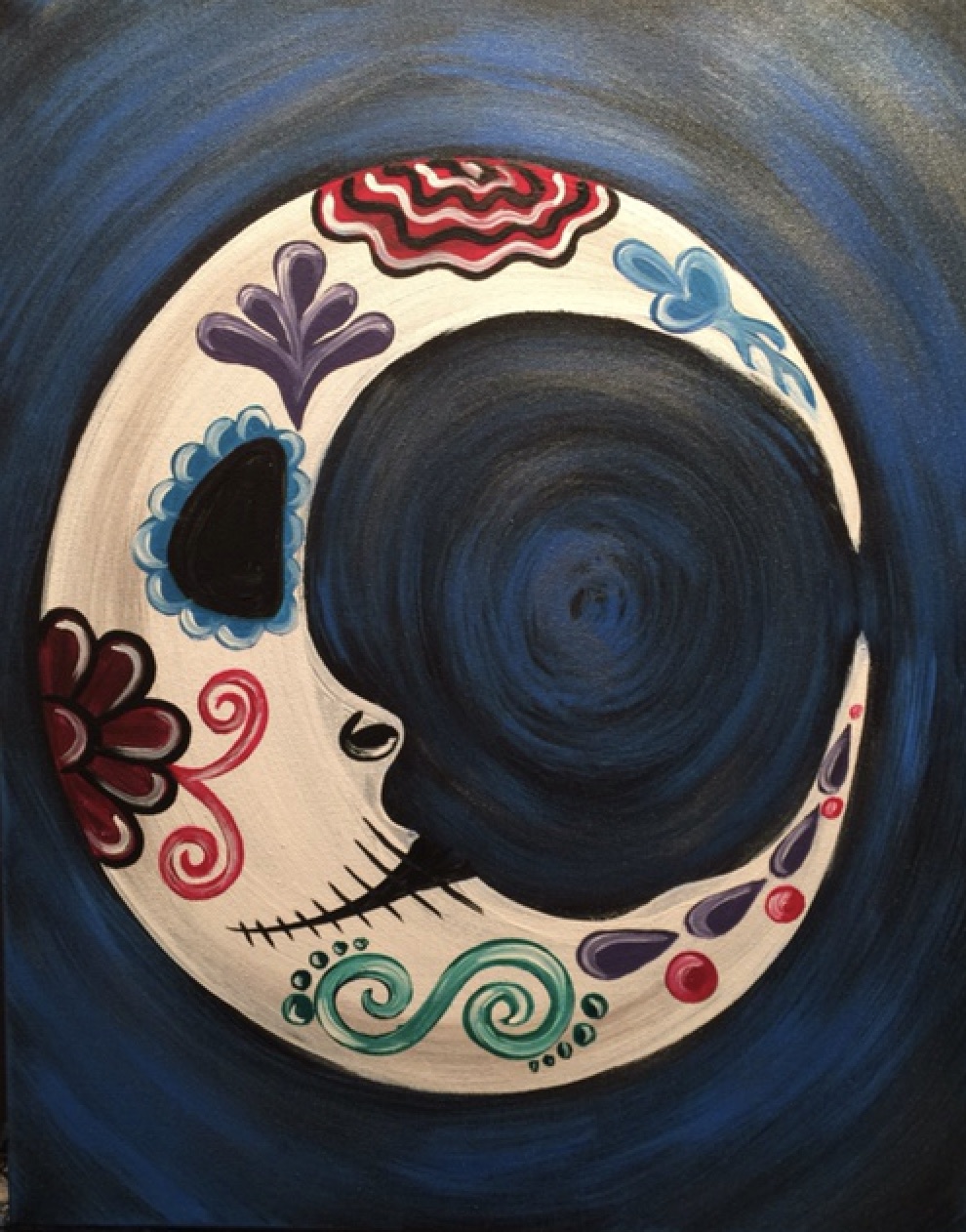 990x1262 Sugar Skull Crescent Moon - Crescent Moon Painting