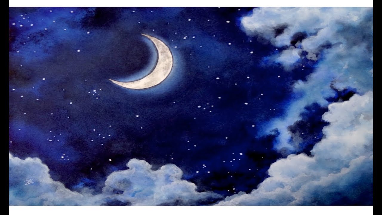 1280x720 Watercolor Crescent Moon Painting Tutorial - Crescent Moon Painting