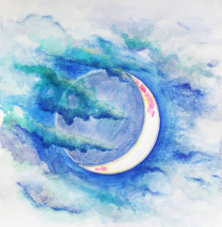 770x787 Saatchi Art Waxing Crescent Moon Painting By Jacqueline Talbot - Crescent Painting