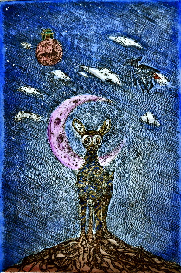 595x900 Waxing Crescent Painting By Solveig Swenson - Crescent Painting