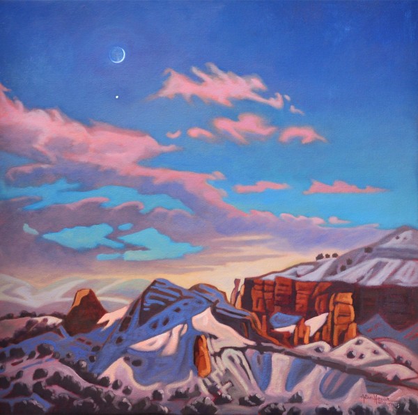 600x596 Art West Original Oil Painting Sky Blue Pink - Crescent Painting