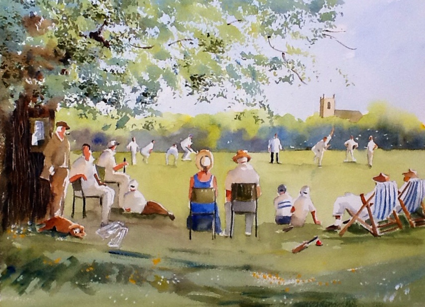856x618 Cricket An Hour To Play (A Large Painting) - Cricket Painting