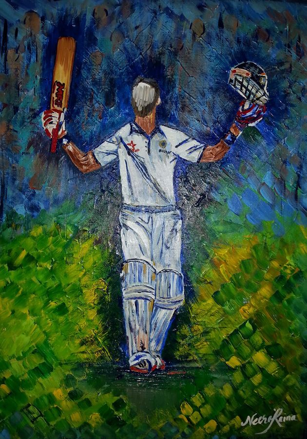 630x900 Virat The Majestic Cricket Warrior Painting By Artist Neeraj Raina - Cricket Painting