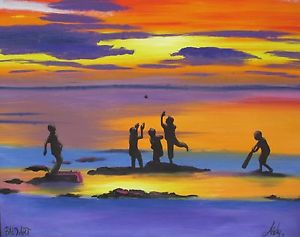 300x237 Aboriginal Painting Art Print Street Andy Baker Aussie Beach - Cricket Painting