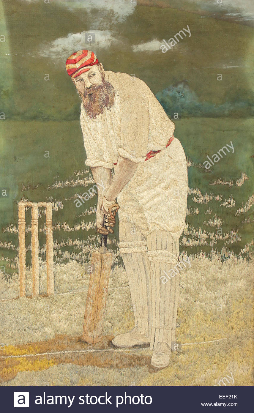 855x1390 Painting Of Dr W.g Grace Holden Cricket Bat In Front Of Wickets - Cricket Painting