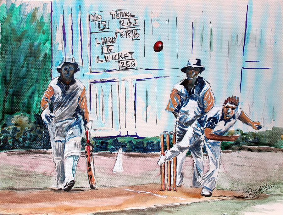 900x683 County Cricket Painting By Richard Jules - Cricket Painting