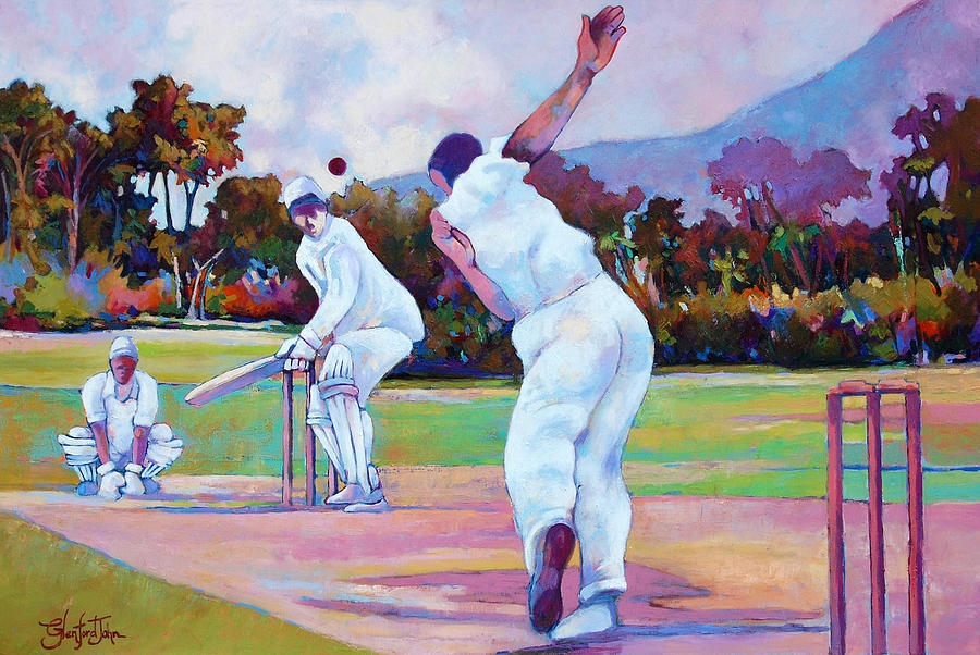 900x602 Cricket In The Park Painting By Glenford John - Cricket Painting