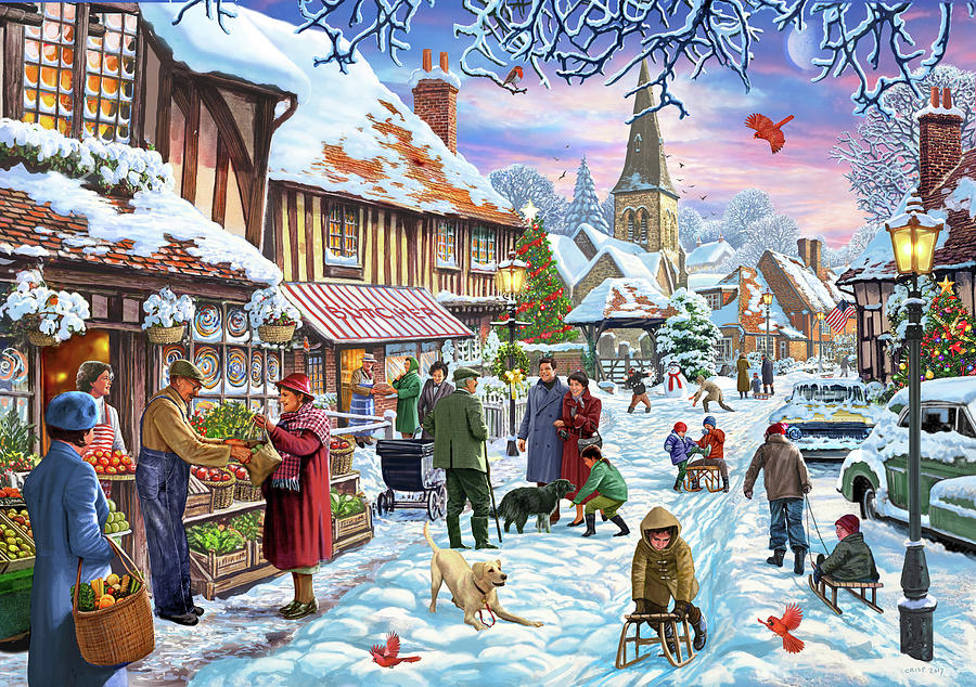 900x634 Winter Village Usa Painting By Steve Crisp - Crisp Painting