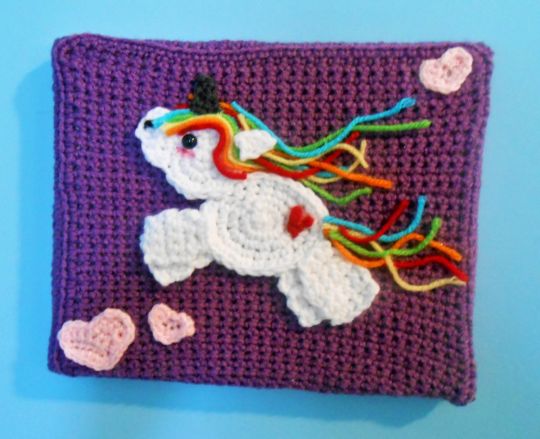 540x439 Rainbow Unicorn Crochet Painting With Hearts - Crochet Painting