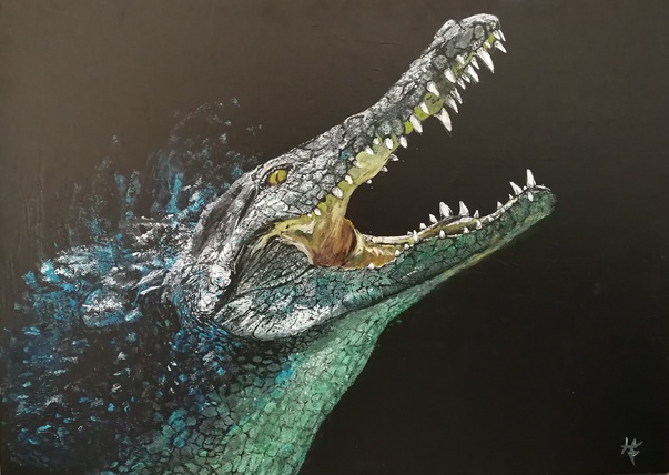 603x428 Crocodile By 2016 Painting Artsper (273481) - Crocodile Painting