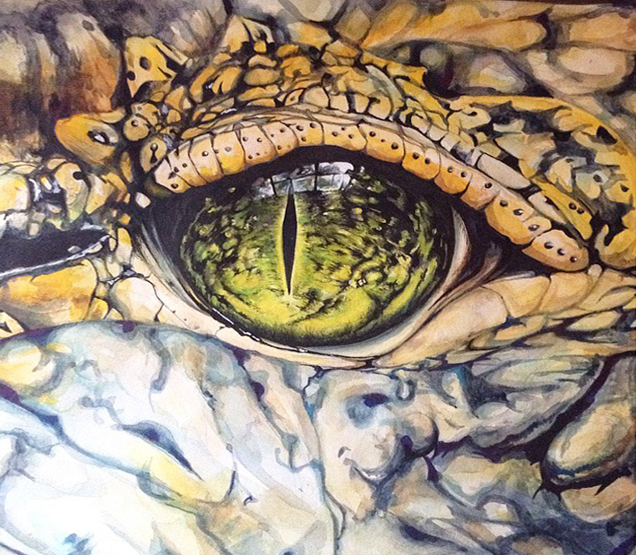 710x620 Crocodile Eye Painting By Qwaash Art - Crocodile Painting