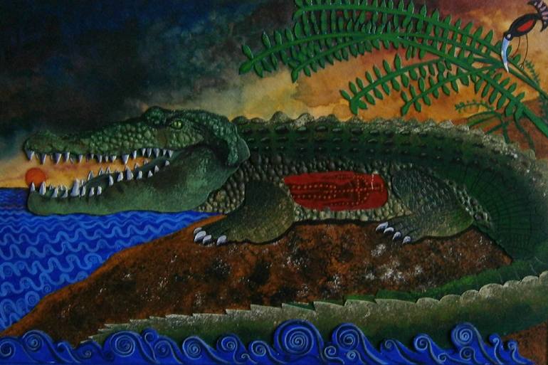 770x513 Saatchi Art Ancient Crocodile Painting By Balkishan Jhumat - Crocodile Painting