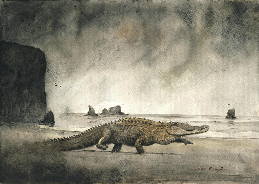 900x639 Saltwater Crocodile Painting By Juan Bosco - Crocodile Painting