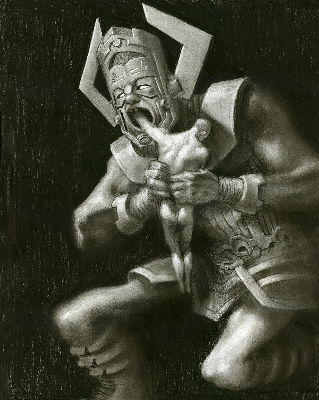1024x1285 Galactus And Silver Surfer Charcoal Drawing By Matt Black Modeled - Cronus Painting