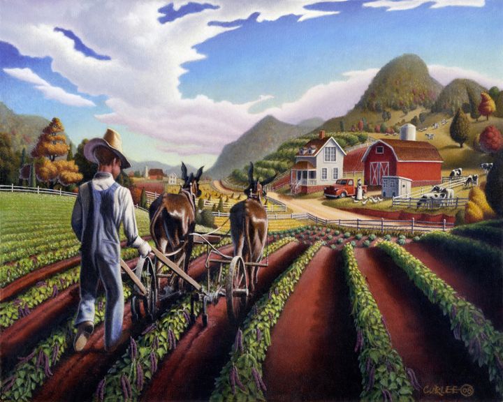 720x576 Farmer Tilling Crop Farm Landscape - Crop In Painting