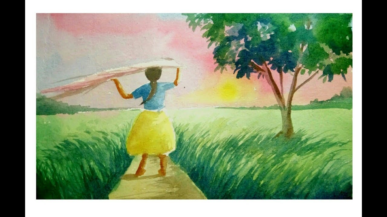 1280x720 Watercolor Painting A Scenery Of A Bangladeshi Girl Playing - Crop In Painting
