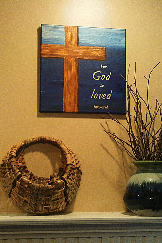 570x855 Cross Painting For God So Loved The World On 12 Inch By 12 Inch - Cross Canvas Painting