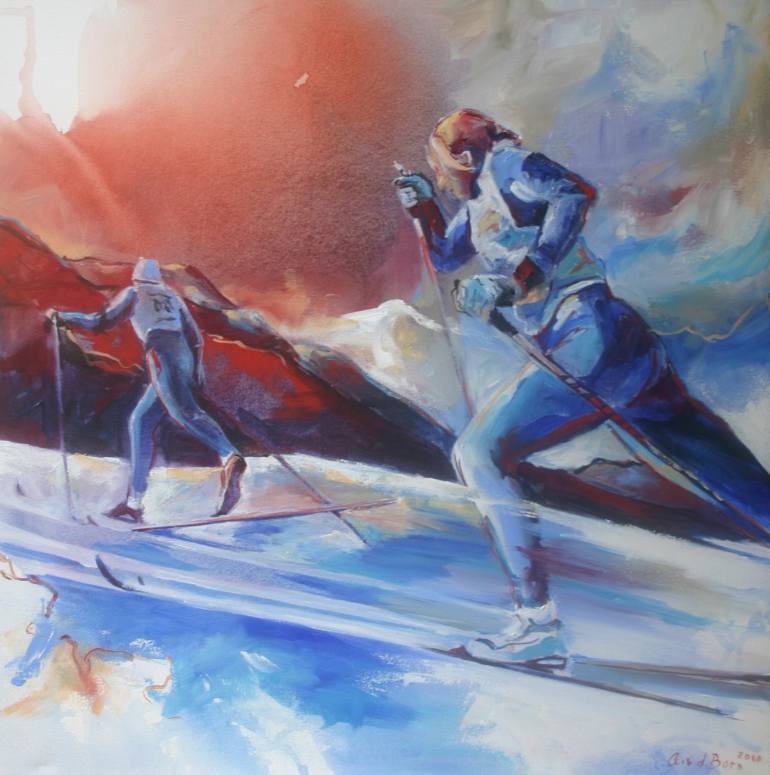 770x775 Saatchi Art Langlaufen, Cross Country Skiing Painting By - Cross Country Painting