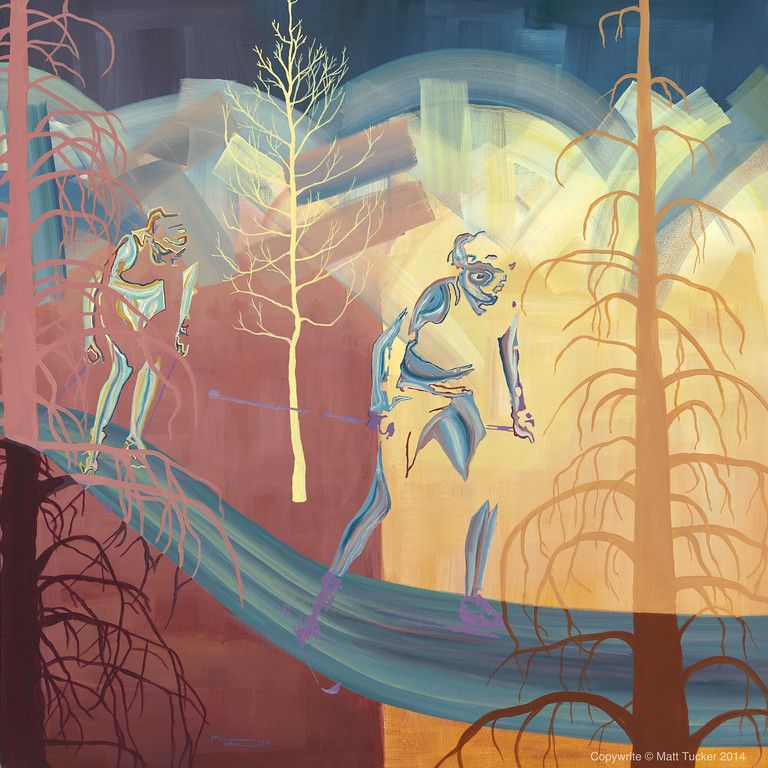 768x768 Painting Of Cross Country Skiers By Artist Matt Tucker Paintings - Cross Country Painting