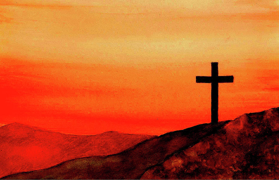 900x583 Cross At Sunset Painting By Michael Vigliotti - Cross Painting