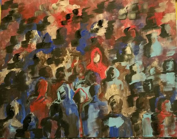 570x449 Original Acrylic Painting 18 X 14, Alone In A Crowd Figurative - Crowd Painting
