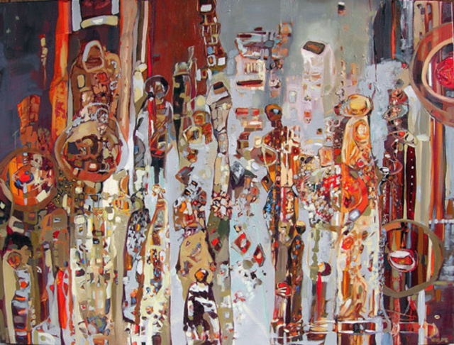 640x486 Tina Newlove Artwork City Crowd Original Painting Oil - Crowd Painting