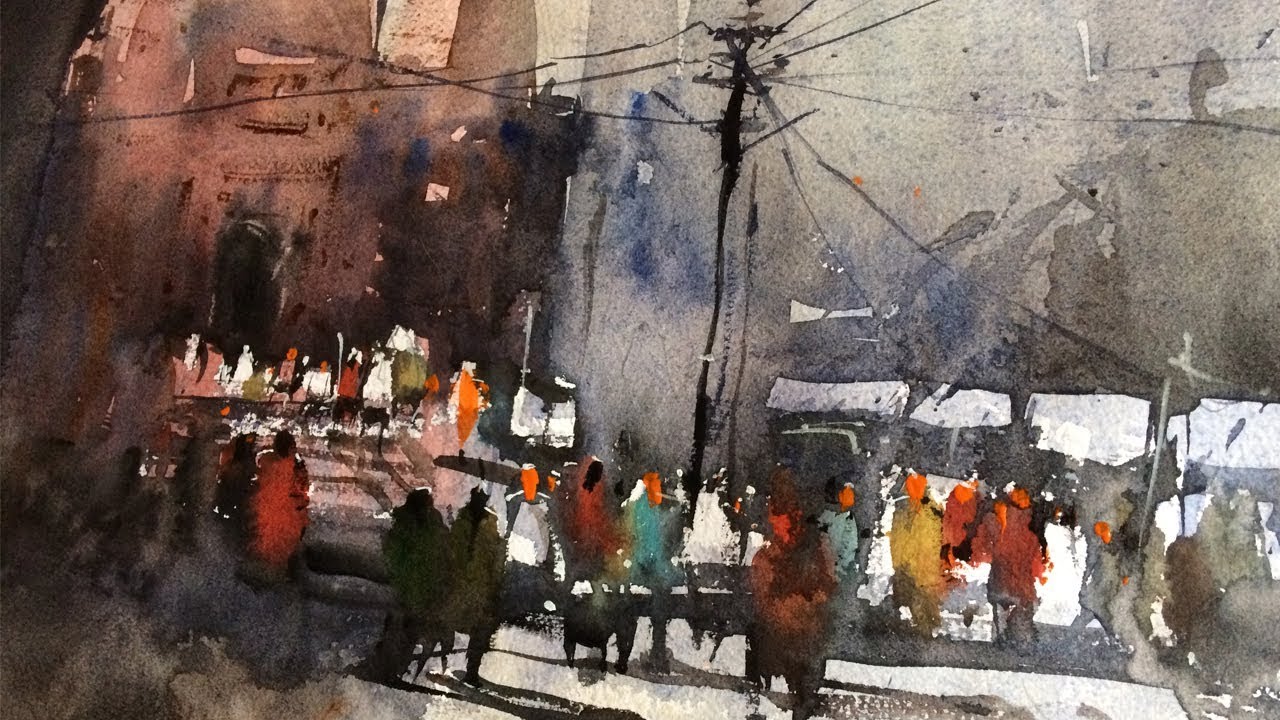 1280x720 How To Watercolor Human Crowd Painting Techniques - Crowd Painting