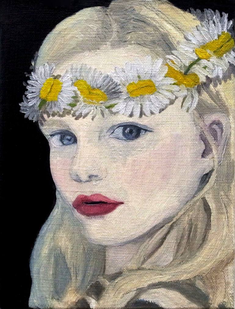 770x1014 Saatchi Art Girl With A Flower Crown Painting By Natsumi Goldfish - Crown Painting