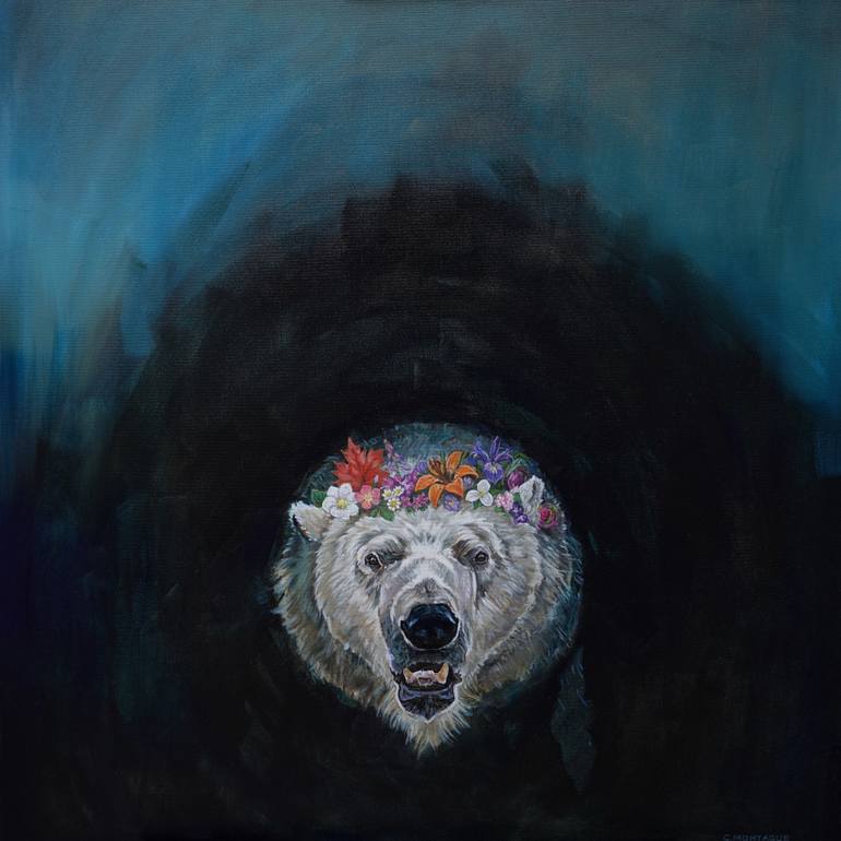 770x770 Saatchi Art Polar Bear Flower Crown Painting By Christine Montague - Crown Painting